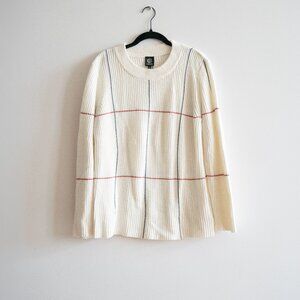 Bobeau Sweater with Blue & Red Grid Pattern